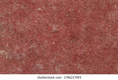 Top Close View Of A Dirty Maroon Carpet With Dirt And Dog Hair.