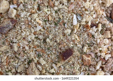 Top Close View Of Uncooked Stovetop Stuffing Ingredients.