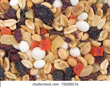 Top Close View Of Yogurt Covered Raisin Trail Mix.