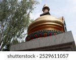 top of colorful buddha "stupa" or dome shaped buddhist relic struture in  photographic angle at "karma temple", bodh gaya, bihar, india