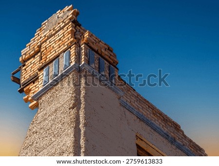 Top corner of the remains of the 1908 John S. Cook and Co. Bank Building, ghost town of Rhyolite, NV