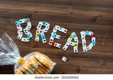 Top Dow View Of The Word Bread Made From Bread Bag Packaging Clips.