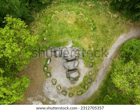 Top Down Aerial of Ancient Burial Chamber Hunebed D49 in Sleen, Drenthe. Tourist Attraction.