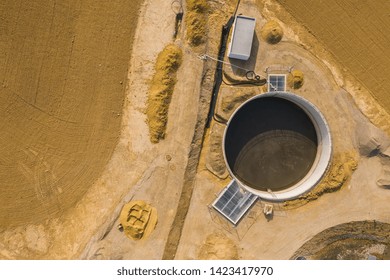 Top Down Aerial Drone Image Of A Sewage Treatment (water Reclamation) Plant Building Site