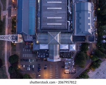 Top Down Aerial Evening View Of Alexandra Palace In North London