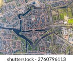 Top down aerial map view of Dokkum canal city Netherlands urban layout

