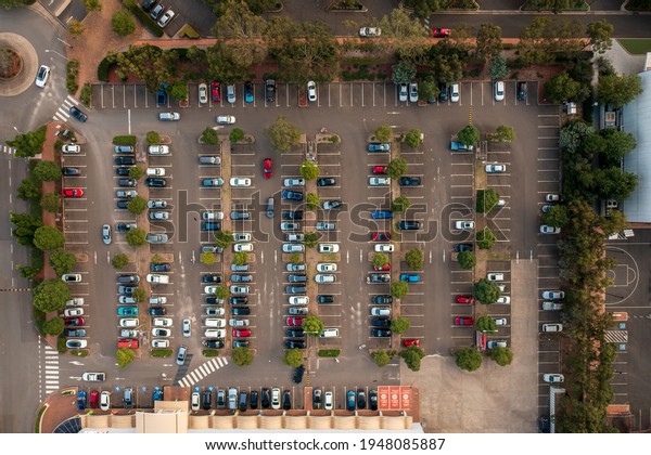 Top\
down aerial view of a car park, Sydney,\
Australia