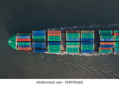 Top Down Aerial View Of The Container Ship 