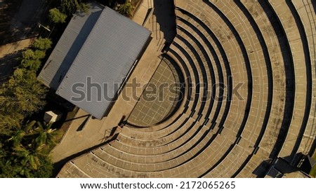 Top down aerial view of empty outdoor amphitheater, Cordoba