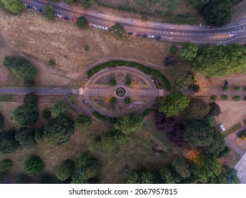 Top Down Aerial View Of Garden At Alexandra Palace In North London