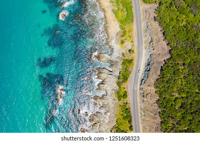Top down aerial view of Great Ocean Road in Australia