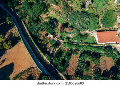 Top Down Aerial View Of Hiking Path At Ribeira Das Vinhas In Cascais, Portugal - Translated To Vineyards Trail