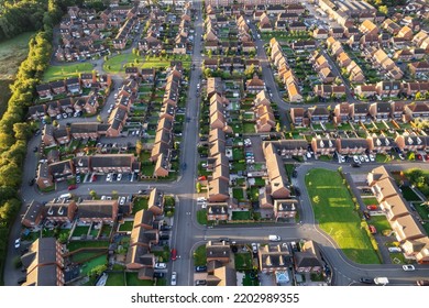 Top Down Aerial View Of Houses And Streets In A Residential Area UK New Build Estate Agent House Prices 2022