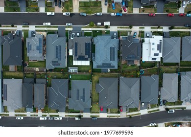 Top down aerial view of a new neighbourhood in the rapidly growing suburbs of south west Sydney.