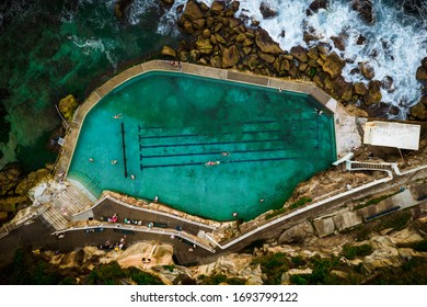 Top Down Aerial View Of A Rock Pool In Australia At Sunrise