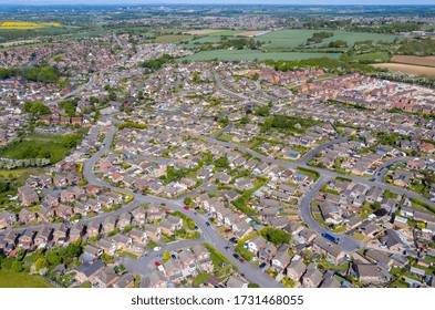 Top Down Arial Photo Of The Village Of Kippax In Leeds West Yorkshire In The UK Showing The Typical British Housing Estates And Rows Of Houses On A Bright Sunny Day