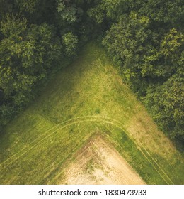 Top Down Ariel View On To Agricultural Field In Germany On Asunny Day.