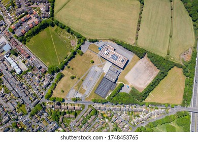 Top Down Erial Drone Photo Of The Whitcliffe Mount Primary School, Showing An Aerial Photo Of The British School Building And Residential Houses On A Bright Sunny Summers Day