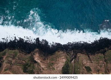 Top down photo of coastline beach, land and ocean in Azores Sao Miguel Portugal - Powered by Shutterstock