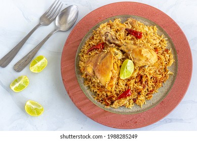 Top Down Photo Of One Pot Chicken And Rice, Indian Food Photography