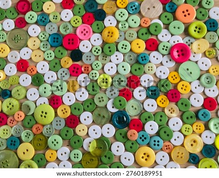 Top Down View of Assorted Colourful Buttons for Sewing and Craft Projects, Background Photo, Haberdashery Concept
