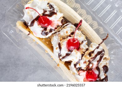 A Top Down View Of A Banana Split.