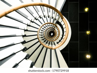 Top Down View of Beautiful Stairwell Architecture with Black and White contrast