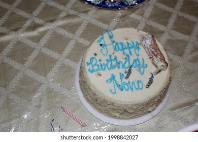 The Top Down View Of A Birthday Cake With A Spelling Error. It Reads 