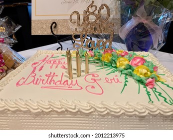 The Top Down View Of A Birthday Cake That Reads 