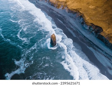 Top down view of black sand beach at Lækjavik nature preserve in Iceland. - Powered by Shutterstock