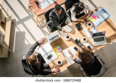 Top Down View Of Business People Have Business Meeting In Meeting Room In Business Office