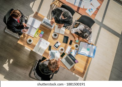 Top Down View Of Business People Have Business Meeting In Meeting Room In Business Office