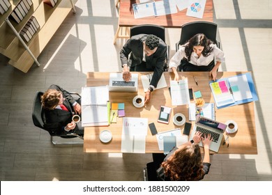 Top Down View Of Business People Have Business Meeting In Meeting Room In Business Office