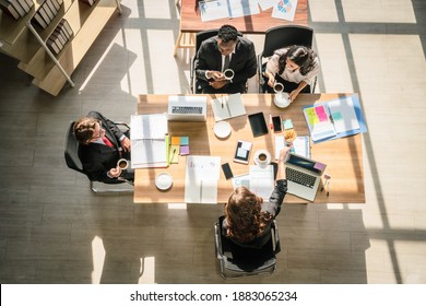 Top Down View Of Business People Have Business Meeting In Meeting Room In Business Office