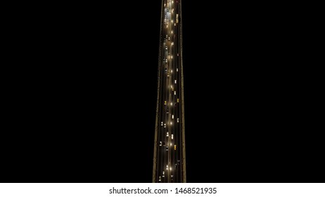 Top Down View Of Car Traffic On The Istanbul Bosphorus Bridge