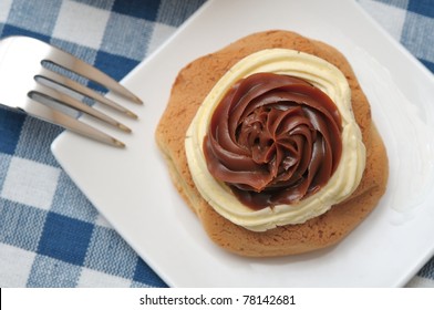 Top Down View Of Chocolate Cream Muffin For Dessert.