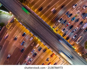 Top Down View Of City Traffic At Night