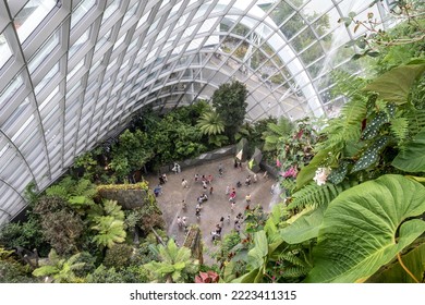 Top Down View Of Crowds At The Entrace To The Cloud Forest. Taken In Gardens By The Bay In Singapore On October 8th 2022