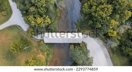Top down view of Doyle road Covered bridge in Ashtabula county, Ohio, USA.