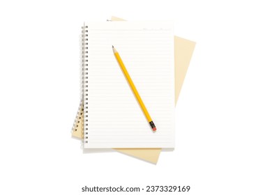 Top down view of empty notebooks with pencil on colored or white background. Cut out.  - Powered by Shutterstock