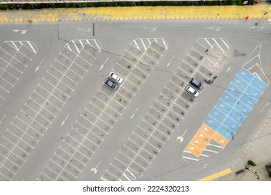 Top down view empty parking lots.