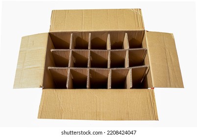 Top Down View Of An Empty Wine Box Isolated On A White Background