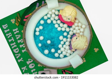 Top Down View Of A Fortieth Birthday Cake Isolated On A White Background