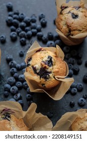 Top Down View Of Home Baked Blueberry Muffin