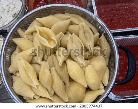 The top down view of homemade stuffed shells.