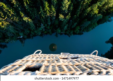 Top Down View From Hot Air Ballon. Forest Lake From The Hot Air Balloon Basket