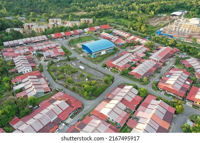 Top Down View Of Houses In Typical Residential Neighborhood In Sarawak