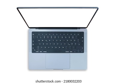 Top Down View Of Modern Laptop Computer Isolated On White Background