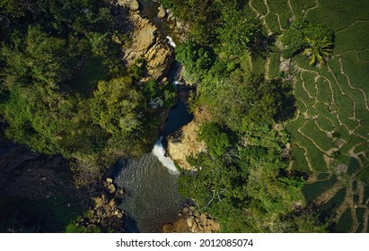 Top Down View of Natures with Small Waterfalls and Rice Fields