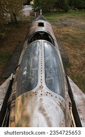 top down view of old soviet figher jet front side and pilot seat